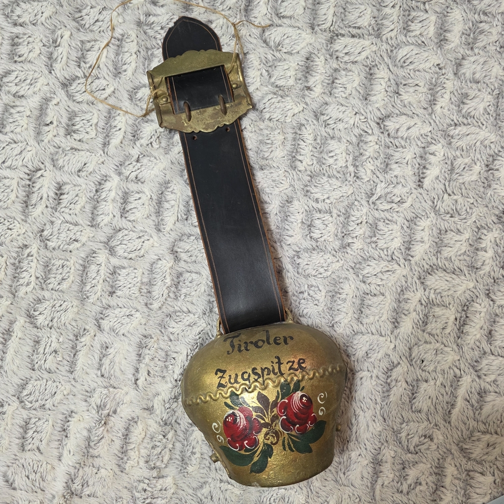 Vintage Floral Tiroler Zugspitze Cow Bell with Leather Buckle